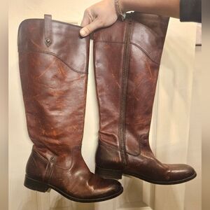 Frye Melissa redwood brown leather tall boots womens size 10